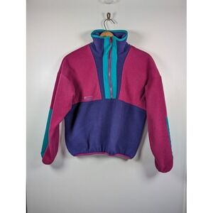 Vintage 90s Columbia Fleece Jacket Womens Large 1/2 Zip Color Block Made in USA
